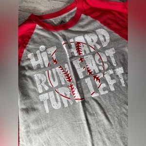 Hit Hard, Run Fast, Turn Left Youth Baseball Tee - L